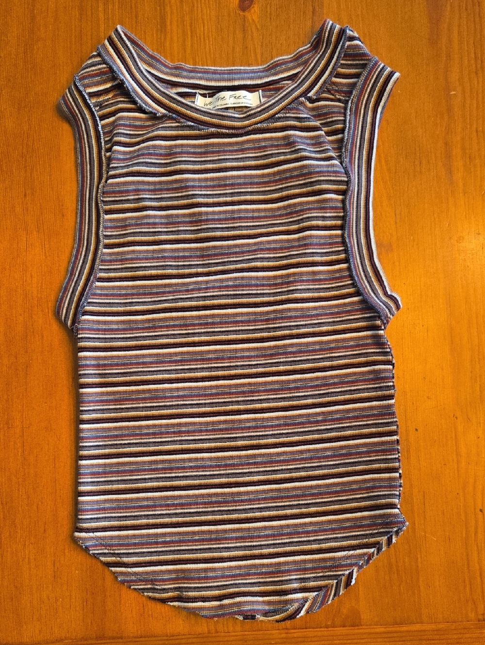 Free People Striped Sleevless Top - Navy, Cream, Brown, Purple Stripes.